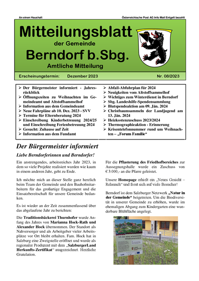 Mitteilungsblatt 08/2023 mit Abfallabfuhrplan 2024